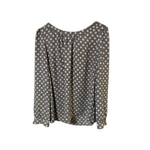LOFT Size Medium Long Sleeve Geometric Print Tie Neck‎ Blouse Shirt